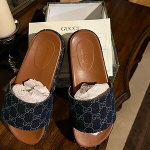 Gucci Platform Denim Slide - worn once. I had them too long to return.